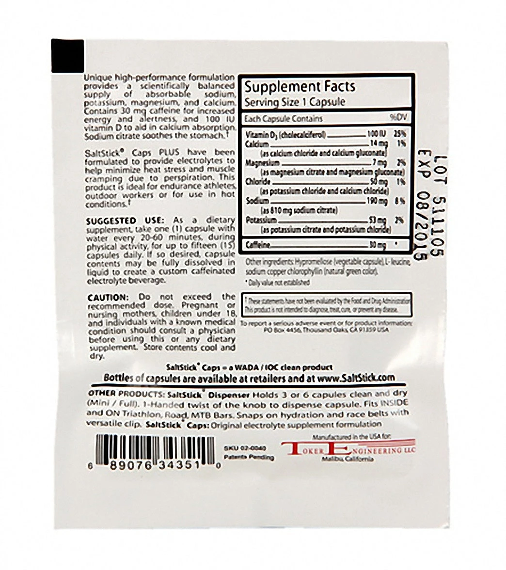 SaltStick Electrolyte Caps PLUS (4 Ct.) 4 SaltStick Electrolyte Caps PLUS (4 Ct.) - Image 2
