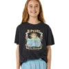 Rip Curl Girls' Hibiscus Heat Art Short Sleeve Tee (Big Kid) -Swimwear Outlet 8637979132072 washedblack 1a