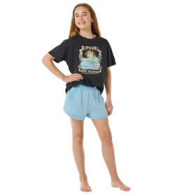 Rip Curl Girls' Hibiscus Heat Art Short Sleeve Tee (Big Kid) -Swimwear Outlet 8637979132072 washedblack 3a
