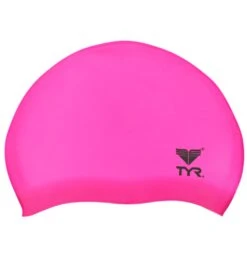 TYR Wrinkle-Free Silicone Junior Swim Cap -Swimwear Outlet 8638349148328 fluorescentpink