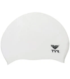 TYR Wrinkle-Free Silicone Junior Swim Cap -Swimwear Outlet 8638349148328 white 1a