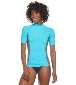 Sporti Women's S/S UPF 50+ Sport Fit Rash Guard -Swimwear Outlet 8638631575720 aquabluegrey 1a