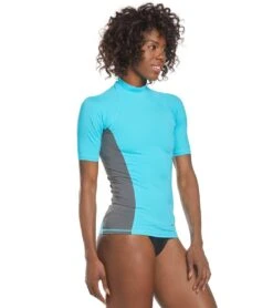 Sporti Women's S/S UPF 50+ Sport Fit Rash Guard -Swimwear Outlet 8638631575720 aquabluegrey 2a
