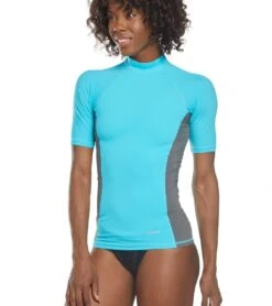Sporti Women's S/S UPF 50+ Sport Fit Rash Guard -Swimwear Outlet 8638631575720 aquabluegrey 5a