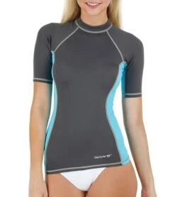 Sporti Women's S/S UPF 50+ Sport Fit Rash Guard -Swimwear Outlet 8638631575720 greyaquablue