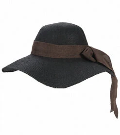 Sun N Sand Melina Crochet W/ Linen Scarf Straw Hat -Swimwear Outlet 8638746099880 black 4a