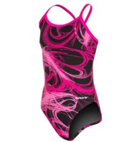 Sporti Light Wave Thin Strap One Piece Swimsuit Youth (22-28) 26 Sporti Light Wave Thin Strap One Piece Swimsuit Youth (22-28) -Swimwear Outlet 8638912102568 blackhotpink