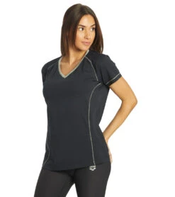 Arena Women's Team Line Short Sleeve V Neck T Shirt 26 Arena Women's Team Line Short Sleeve V Neck T Shirt -Swimwear Outlet 8639630049448 navynologo 5a