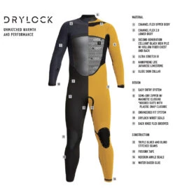 Xcel Men's 4/3mm Drylock Front Zip Fullsuit Wetsuit -Swimwear Outlet 8641075544232 black 7a