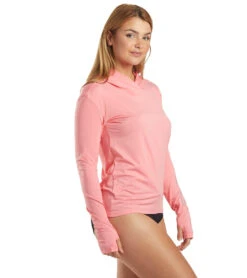 TYR Women's SunDefense Long Sleeve Hooded UPF 50+ Swim Shirt 38 TYR Women's SunDefense Long Sleeve Hooded UPF 50+ Swim Shirt -Swimwear Outlet 8641229717672 coral 2a