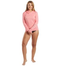 TYR Women's SunDefense Long Sleeve Hooded UPF 50+ Swim Shirt 40 TYR Women's SunDefense Long Sleeve Hooded UPF 50+ Swim Shirt -Swimwear Outlet 8641229717672 coral 4a