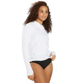 TYR Women's SunDefense Long Sleeve Hooded UPF 50+ Swim Shirt 32 TYR Women's SunDefense Long Sleeve Hooded UPF 50+ Swim Shirt -Swimwear Outlet 8641229717672 white 2a