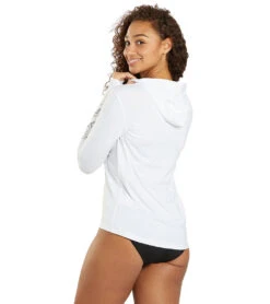 TYR Women's SunDefense Long Sleeve Hooded UPF 50+ Swim Shirt 33 TYR Women's SunDefense Long Sleeve Hooded UPF 50+ Swim Shirt -Swimwear Outlet 8641229717672 white 3a
