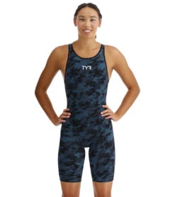 TYR Women's Venzo Camo Open Back Tech Suit Swimsuit 40 TYR Women's Venzo Camo Open Back Tech Suit Swimsuit -Swimwear Outlet 8641542848680 deepteal 1a