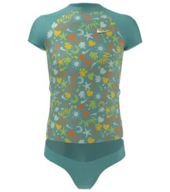 Nike Girls' Fun Forest Short Sleeve Top Bikini Set (Big Kid) 27 Nike Girls' Fun Forest Short Sleeve Top Bikini Set (Big Kid) -Swimwear Outlet 8641779531944 washedteal