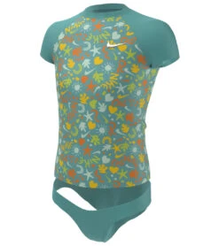 Nike Girls' Fun Forest Short Sleeve Top Bikini Set (Big Kid) 24 Nike Girls' Fun Forest Short Sleeve Top Bikini Set (Big Kid) -Swimwear Outlet 8641779531944 washedteal 2a