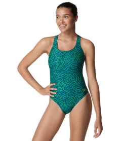 Speedo Women's Race Maze Super Proback One Piece Swimsuit 40 Speedo Women's Race Maze Super Proback One Piece Swimsuit -Swimwear Outlet 8641885864104 bluegreen 1a