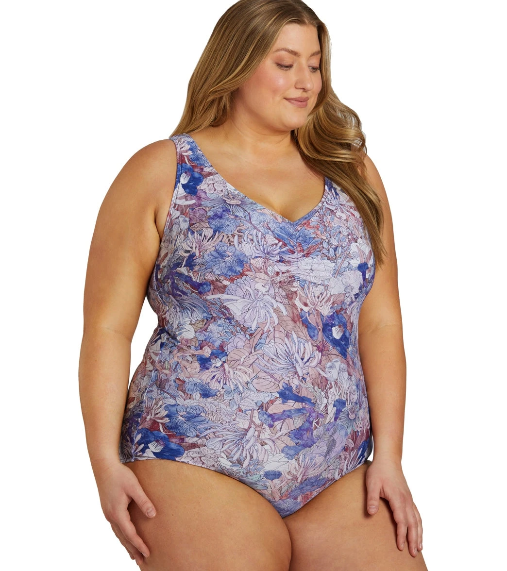 Sporti Plus Size Jungle Floral Conservative Printed Girl Leg One Piece Swimsuit 4 Sporti Plus Size Jungle Floral Conservative Printed Girl Leg One Piece Swimsuit - Image 2