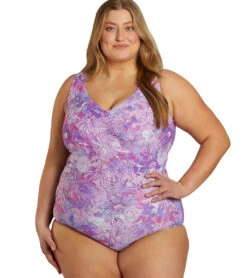 Sporti Plus Size Jungle Floral Conservative Printed Girl Leg One Piece Swimsuit 27 Sporti Plus Size Jungle Floral Conservative Printed Girl Leg One Piece Swimsuit -Swimwear Outlet 8642400616616 violet 1a