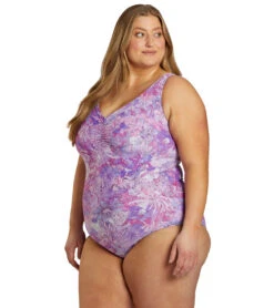 Sporti Plus Size Jungle Floral Conservative Printed Girl Leg One Piece Swimsuit 29 Sporti Plus Size Jungle Floral Conservative Printed Girl Leg One Piece Swimsuit -Swimwear Outlet 8642400616616 violet 3a