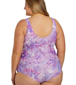 Sporti Plus Size Jungle Floral Conservative Printed Girl Leg One Piece Swimsuit 30 Sporti Plus Size Jungle Floral Conservative Printed Girl Leg One Piece Swimsuit -Swimwear Outlet 8642400616616 violet 4a