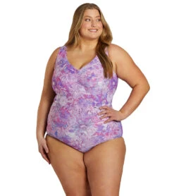 Sporti Plus Size Jungle Floral Conservative Printed Girl Leg One Piece Swimsuit 31 Sporti Plus Size Jungle Floral Conservative Printed Girl Leg One Piece Swimsuit -Swimwear Outlet 8642400616616 violet 5a