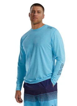 TYR Men's Solid SunDefense Long Sleeve UPF 50+ Swim Shirt 41 TYR Men's Solid SunDefense Long Sleeve UPF 50+ Swim Shirt -Swimwear Outlet 8642589786280 skyblueheather