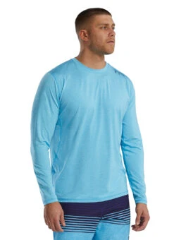 TYR Men's Solid SunDefense Long Sleeve UPF 50+ Swim Shirt 33 TYR Men's Solid SunDefense Long Sleeve UPF 50+ Swim Shirt -Swimwear Outlet 8642589786280 skyblueheather 2a