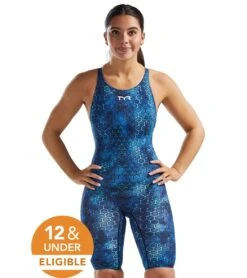 TYR Women's Akurra Thresher Open Back Tech Suit Swimsuit -Swimwear Outlet 8642626977960 blue