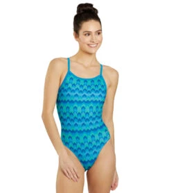 Sporti HydroLast Arrowhead Thin Strap One Piece Swimsuit (22-40) -Swimwear Outlet 8642661974184 bluegreen