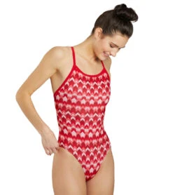 Sporti HydroLast Arrowhead Thin Strap One Piece Swimsuit (22-40) -Swimwear Outlet 8642661974184 red 2a