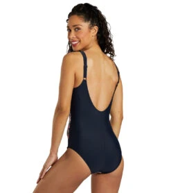 Sunmarin Women's Scoop Neck Geometric Stripe One Piece Swimsuit 11 Sunmarin Women's Scoop Neck Geometric Stripe One Piece Swimsuit -Swimwear Outlet 8642836398248 nightbluered 3a