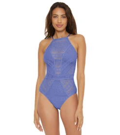 Becca Swim Women's Color Play High Neck One Piece Swimsuit 35 Becca Swim Women's Color Play High Neck One Piece Swimsuit -Swimwear Outlet 8643892838568 cornflower