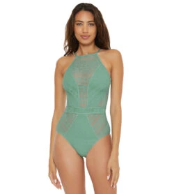 Becca Swim Women's Color Play High Neck One Piece Swimsuit 28 Becca Swim Women's Color Play High Neck One Piece Swimsuit -Swimwear Outlet 8643892838568 mineral