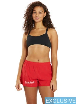 JOLYN Women's Janie Lifeguard Logo Run Short 25 JOLYN Women's Janie Lifeguard Logo Run Short -Swimwear Outlet 8645523898536 red 4a