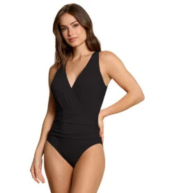 Jantzen Women's Jewel Solid Portrait Back One Piece Swimsuit -Swimwear Outlet 8645895520424 black 1a