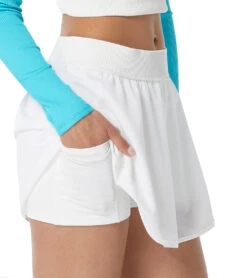 Beach House Women's Solid Woven Stretch Dynamic Wide Band Swim Skort -Swimwear Outlet 8646665568424 white 3a