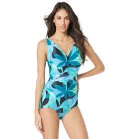 Gabar Women's Island Abstract V Neck Girl Leg One Piece Swimsuit -Swimwear Outlet 8646743556264 bluemulti