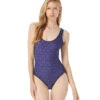 Michael Kors Women's Signature Logo Scoop Neck One Piece Swimsuit 2 Michael Kors Women's Signature Logo Scoop Neck One Piece Swimsuit -Swimwear Outlet 8647616594088 newnavy 1a