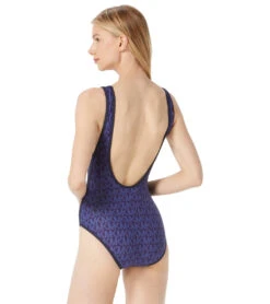 Michael Kors Women's Signature Logo Scoop Neck One Piece Swimsuit -Swimwear Outlet 8647616594088 newnavy 2a