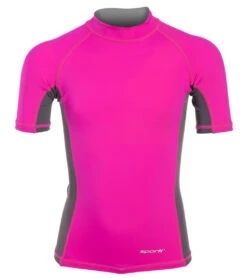 Sporti Youth Unisex S/S UPF 50+ Sport Fit Rash Guard -Swimwear Outlet 8648146452648 raspberrysorbetcharcoal