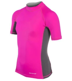 Sporti Youth Unisex S/S UPF 50+ Sport Fit Rash Guard -Swimwear Outlet 8648146452648 raspberrysorbetcharcoal 2a