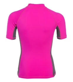 Sporti Youth Unisex S/S UPF 50+ Sport Fit Rash Guard -Swimwear Outlet 8648146452648 raspberrysorbetcharcoal 3a