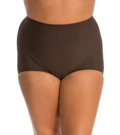 Topanga Plus Size Solid Conservative Brief Bikini Bottom -Swimwear Outlet 8648573878440 brown