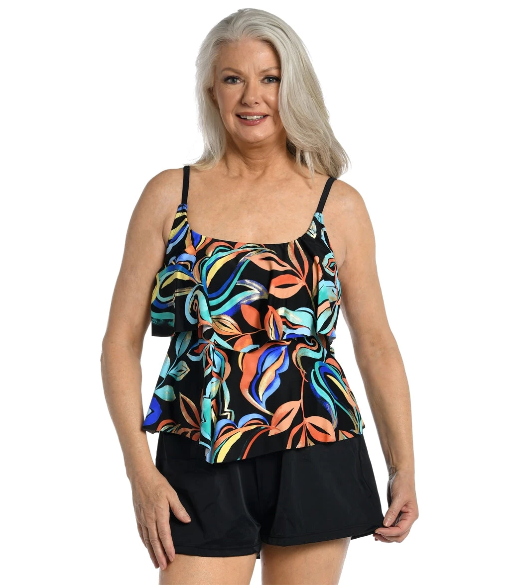 Maxine Women's Watercolor Expressions Double Tiered Tankini Top 3 Maxine Women's Watercolor Expressions Double Tiered Tankini Top