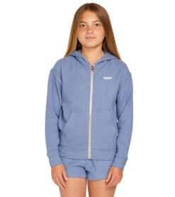 Volcom Girls' Lil Zip Fleece Hoodie (Big Kid) 27 Volcom Girls' Lil Zip Fleece Hoodie (Big Kid) -Swimwear Outlet 8648928821416 washedblue 1a