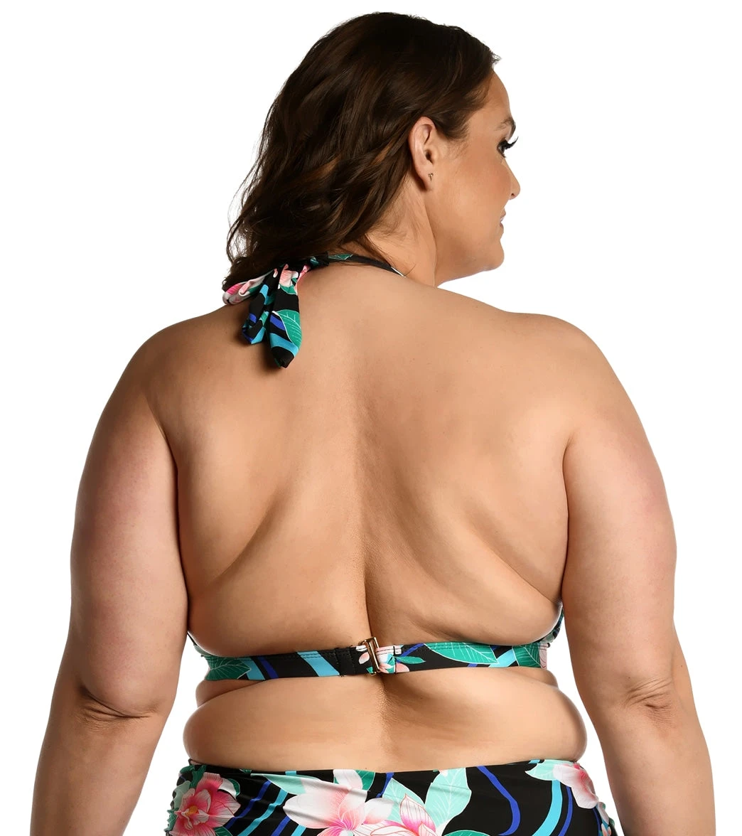 La Blanca Women's Plus Nightfall Blooms Banded Halter Bikini Top 4 La Blanca Women's Plus Nightfall Blooms Banded Halter Bikini Top - Image 2