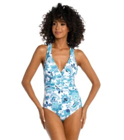 La Blanca Women's Santorini Sun Cross Back One Piece Swimsuit -Swimwear Outlet 8649140535464 emerald
