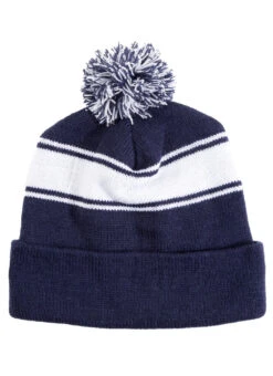 SwimOutlet Stripe Pom Pom Beanie 25 SwimOutlet Stripe Pom Pom Beanie -Swimwear Outlet 8650883727528 truenavywhite 2a