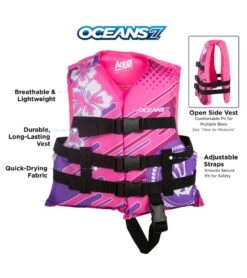 Aqua Leisure Kids' USCGA 3 Buckle Personal Flotation Device (30-50 Lbs.) -Swimwear Outlet 8650929766568 pink 3a